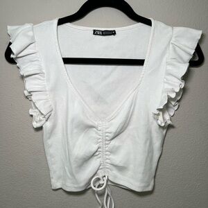 Zara White Ruffled Blouse